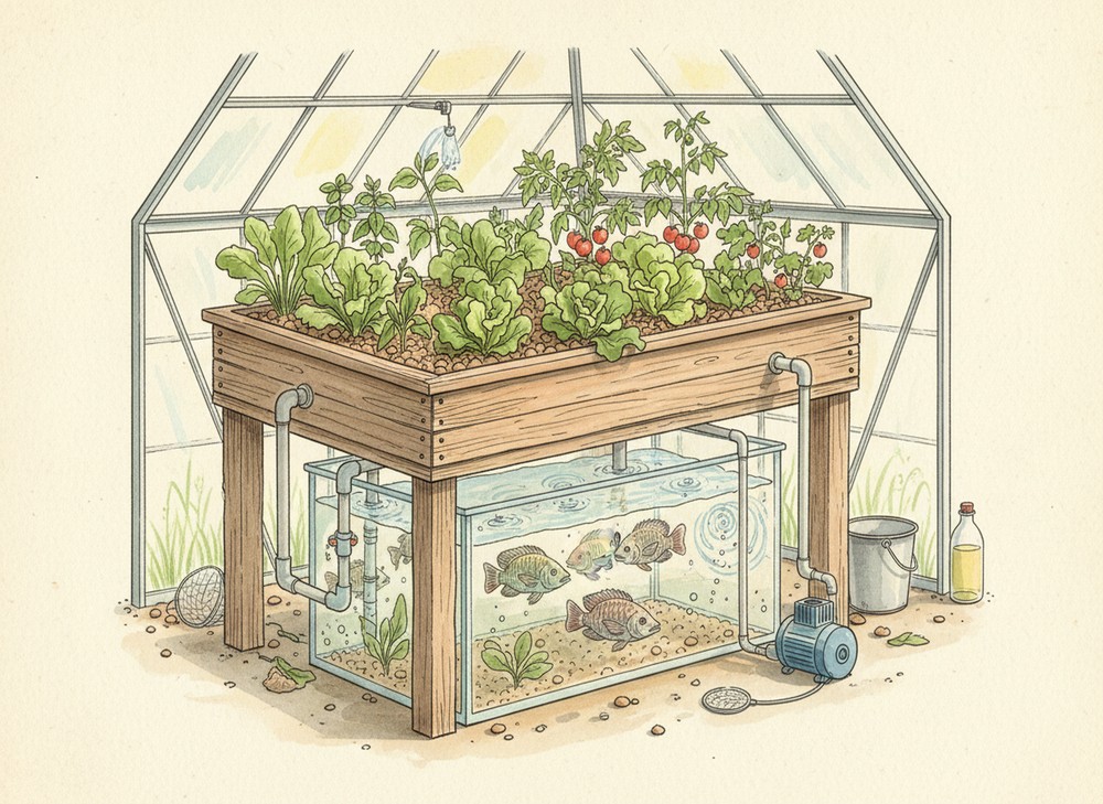 Système aquaponie fait maison avec poissons et salades