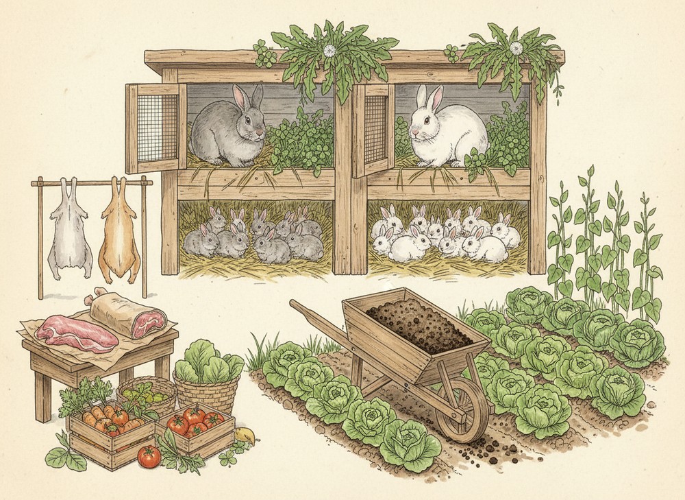 Lapins d'élevage en cage clapiers familiale